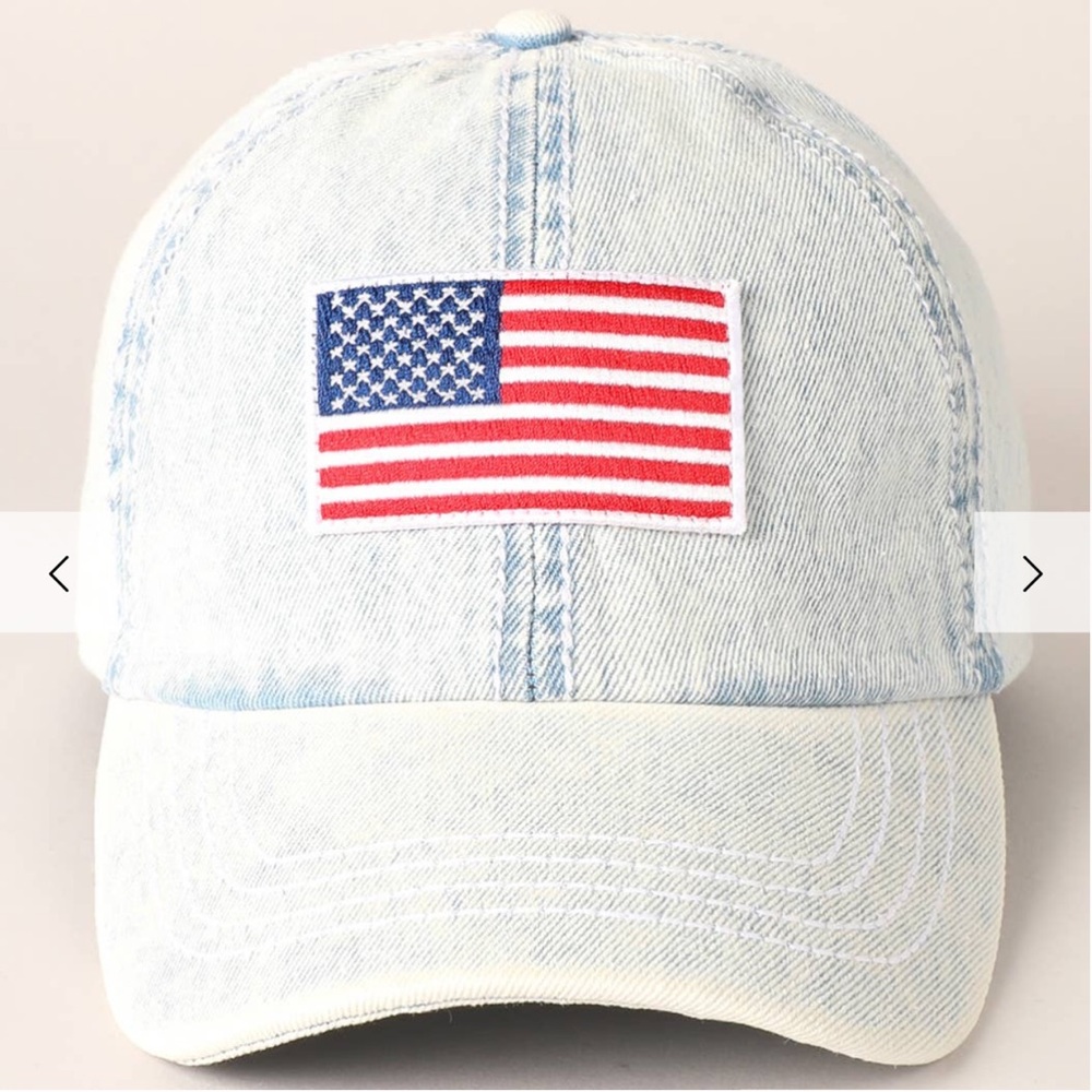 Blue Denim Cap with American Flag